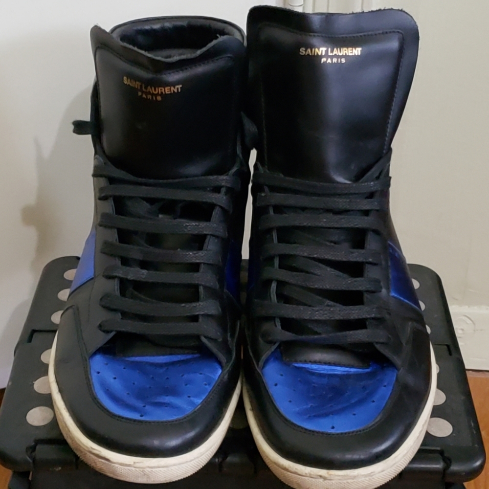 YSL Black/Blue Leather High-Top Sneaker (S…